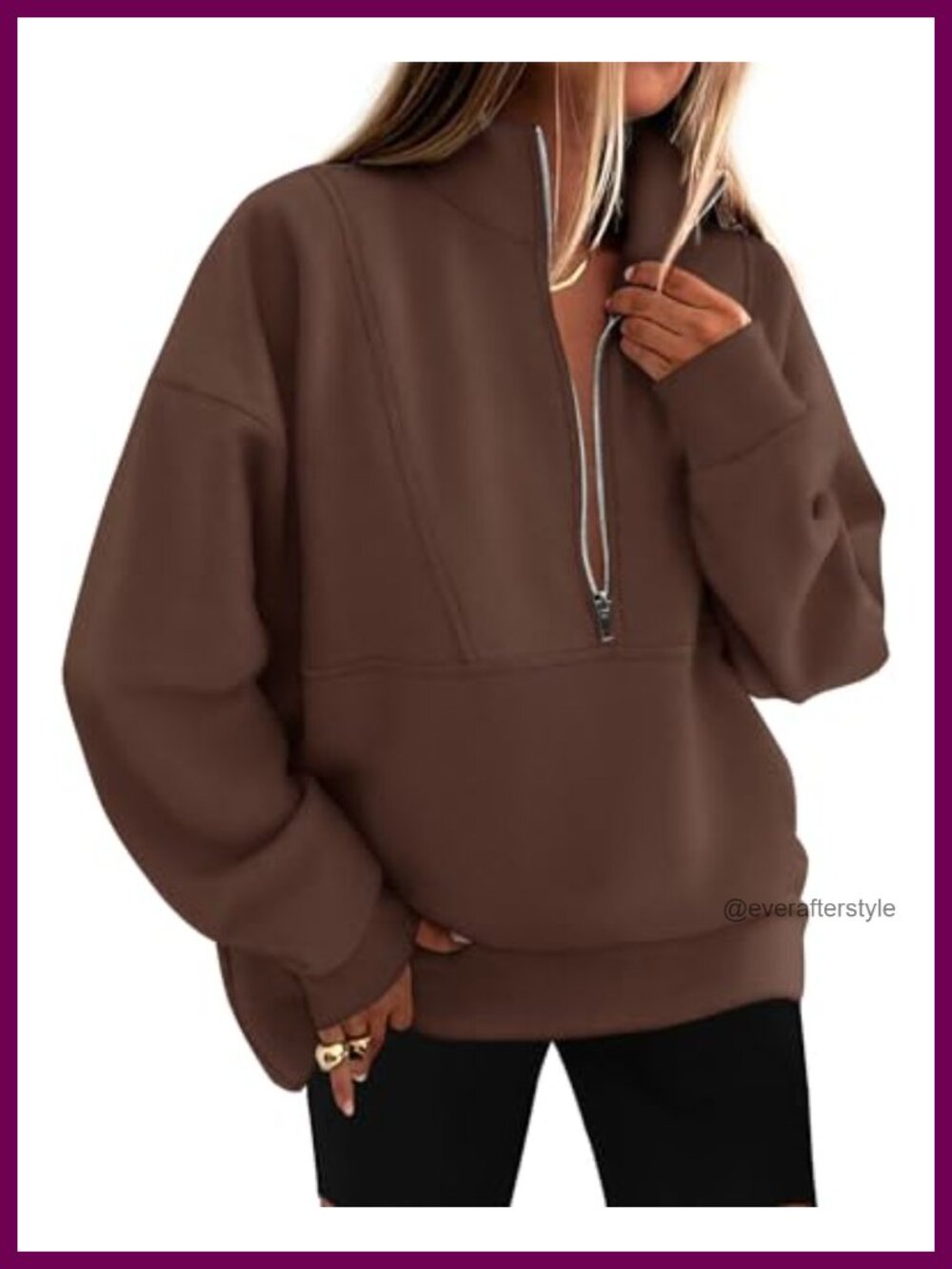 Womens Half Zip Oversized Sweatshirt Cotton Blend Fleece Pullover